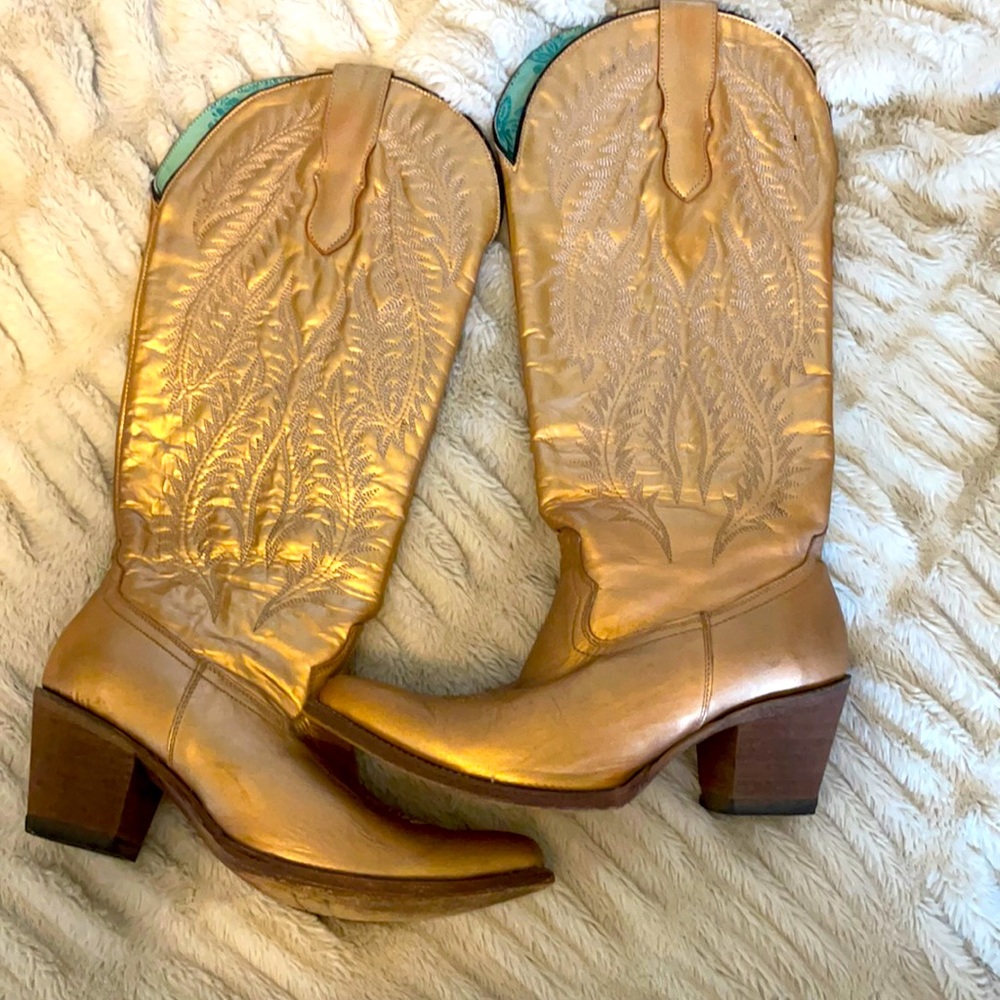 Metallic Rose Gold Tall Cowgirl Boots